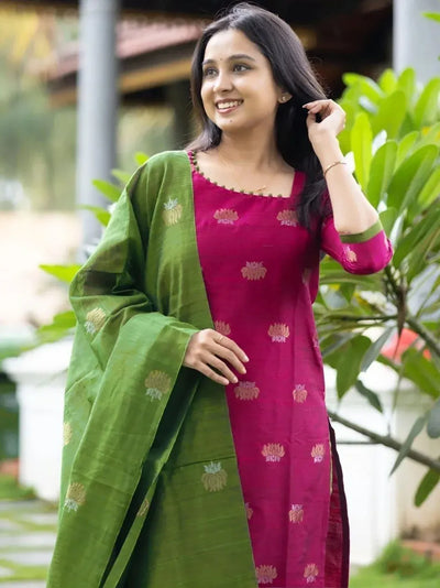 Designer Silk Kurta Set - Festive Wear Art Silk Suit with Dupatta
