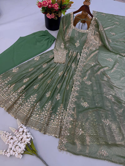Designer Silk Party Wear Gown with Heavy Dupatta for Women