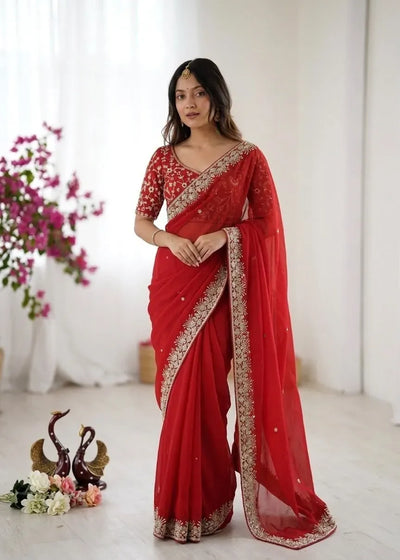 Designer Silk Saree - Elegant Rangoli Silk with Sequence Embroidery for Wedding Season