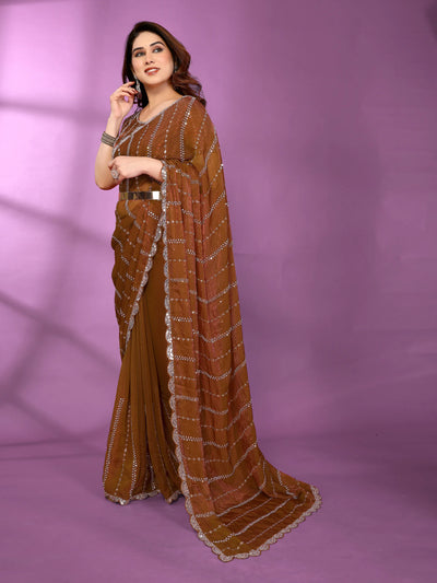 Designer Silk Satin Saree - Elegant Beerd Work for Party & Weddings