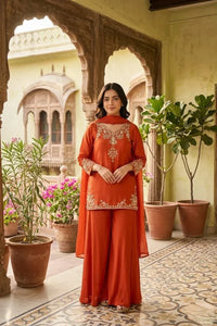 Designer Simmer Top Plazzo Set - Handcrafted Summer Party Wear