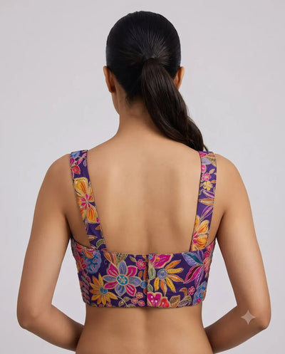 Designer Sleeveless Embroidered Saree Blouse with Adjustable Margins for Festive Wear