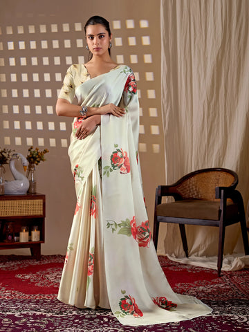 Designer Soft Satin Georgette Saree - Elegant Printed Drape for Women