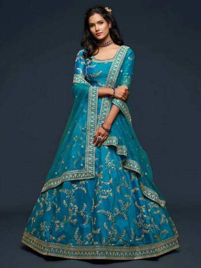 Designer Teal Blue Lehenga Choli - Heavy Embroidered Wedding Wear for Women
