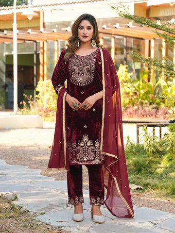 Designer Velvet Suit Set - Heavy Embellishment with Dupatta for Festive & Party Wear | M-XXL