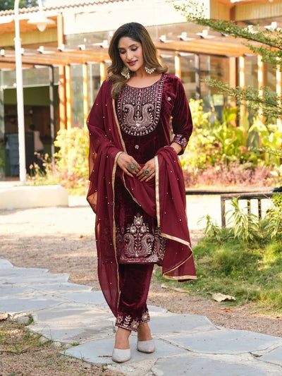 Designer Velvet Suit Set - Heavy Embellishment with Dupatta for Festive & Party Wear | M-XXL