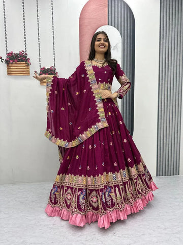 Designer Vichitra Lehenga Choli - Heavy Embroidery Festive Wear for Women