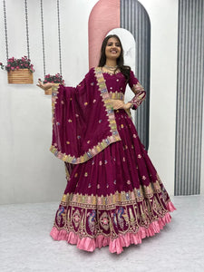Designer Vichitra Lehenga Choli - Heavy Embroidery Festive Wear for Women