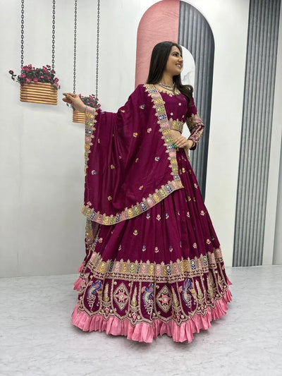 Designer Vichitra Lehenga Choli - Heavy Embroidery Festive Wear for Women