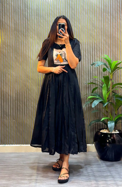 Designer Vichitra Silk Gown with Handcrafted Maggam Work for Festive Weddings