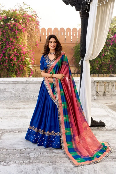 Designer Vichitra Silk Lehenga Choli - Heavy Embroidered Party Wear for Wedding Season