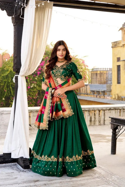 Designer Vichitra Silk Lehenga Choli - Shimmer & Embroidery for Festive & Wedding Wear