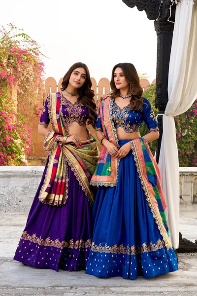 Designer Vichitra Silk Lehenga Choli - Shimmer & Embroidery for Festive & Wedding Wear
