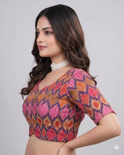 Designer Viscose Embroidered Blouse - Padded Festive Wear