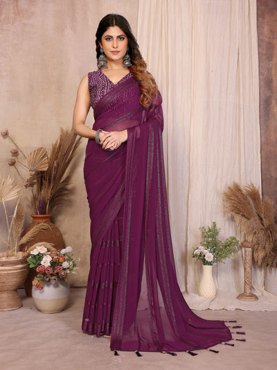 Designer Wine Georgette Saree - Kaju Patta Pattern for Parties