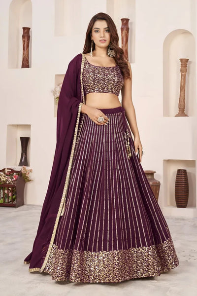 Designer Wine Sequins Lehenga Choli - Heavy Work Festive Wear for Women