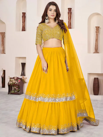 Designer Yellow Sequin Lehenga Set - Elegant Festive Wear
