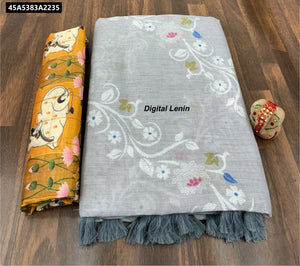 Buy Digital Linen Saree with Kalamkari Blouse Piece for Women | Festive & Daily Wear Ethnic Wear Online