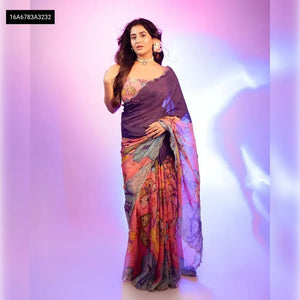 Digital Print Chinon Silk Saree for Women | Party & Festive Wear