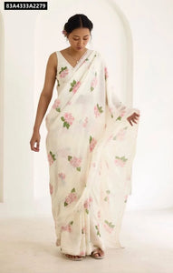 Buy Digital Print Linen Floral Saree for Women | Everyday Elegance & Ethnic Wear Online