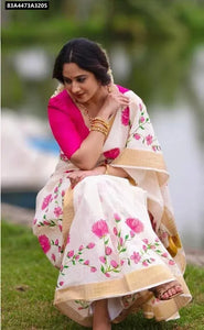 Digital Print Linen Saree for Women | Casual & Festive Wear