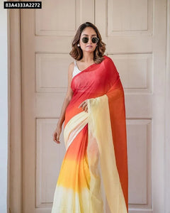 TRENDBUY Digital Print Linen Saree for Women - Ombre & Striped Casual Ethnic Wear Online