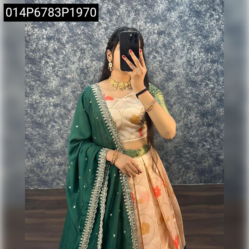 TRENDBUY South Lichi Silk Lehenga with Digital Print in Green
