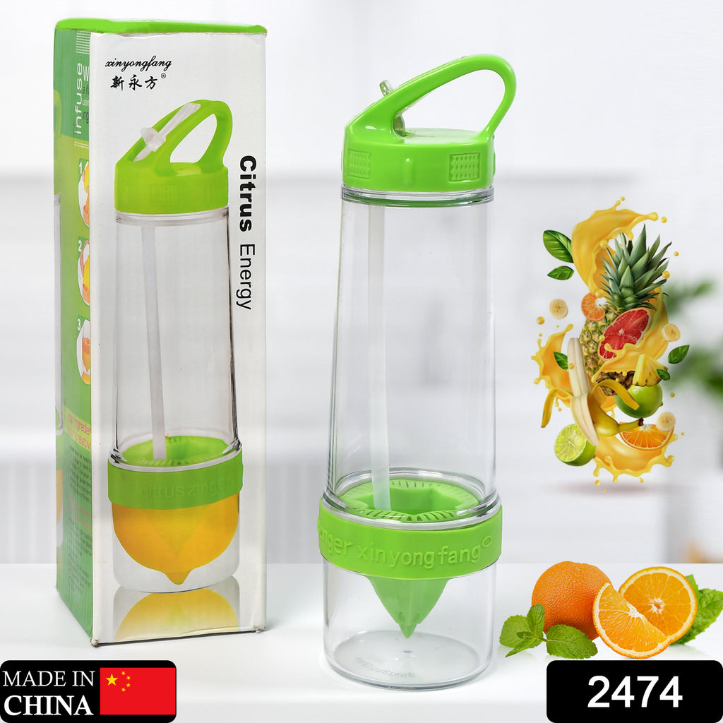 Active person holding Citrus Zinger sports bottle with lemon juice maker infuser.