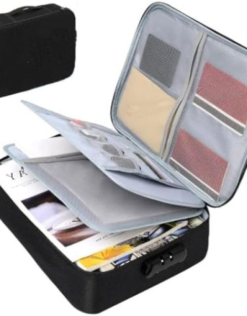 Secure waterproof document organizer bag with lock for certificates & files.
