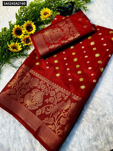 Red Dola Silk Bandhani Saree for Women with Festive Zari Weave | Buy Ethnic Wear Online