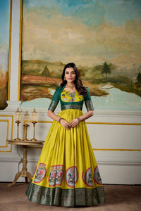 Dola Silk Kalamkari Print Gown for Women | Party Wear