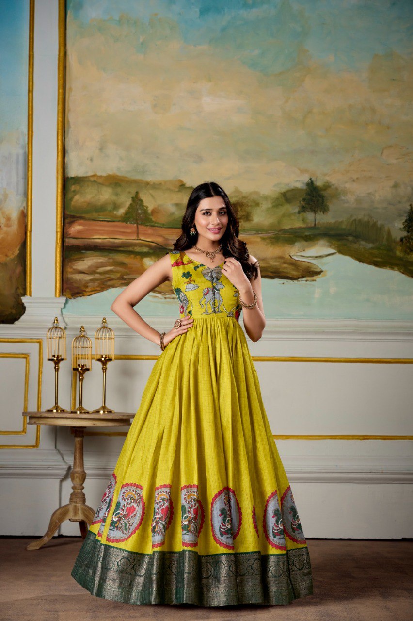white christmas dresses Red Color Foil Printed Dola Silk Dress Ready To Wear + ₹350 main image 1