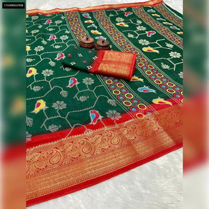Dola Silk Kalamkari Print Saree for Women | Festive Ethnic Wear Online in Forest Green, Midnight Black & More