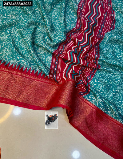 Dola Silk Kiwi Crush Print Saree for Women | Festive & Daily Wear