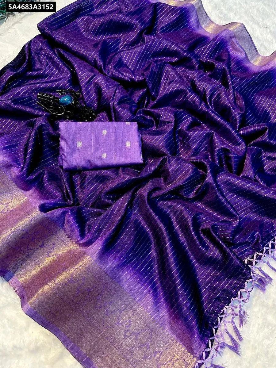 TRENDBUY Super Hit Dola Silk Premium Saree in purple with Jaquard border, flat lay.