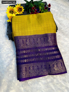 Buy Yellow & Purple Dola Silk Saree with Kalamkari Design for Women | Traditional & Ethnic Wear Online