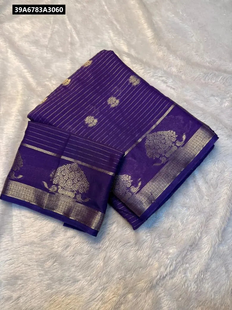 TRENDBUY Violet Dola Silk Saree with matching Dola Silk Blouse