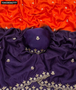 Buy Double Shade Chinnon Embroidered Saree for Women | Festive & Party Wear Ethnic Wear Online
