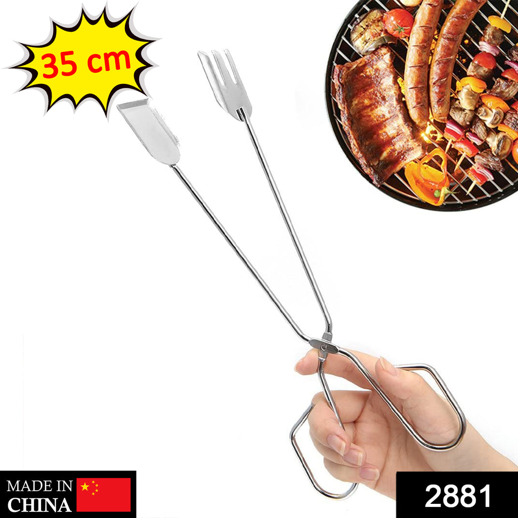 Black multi-functional metal BBQ tongs for charcoal, garbage, and serving