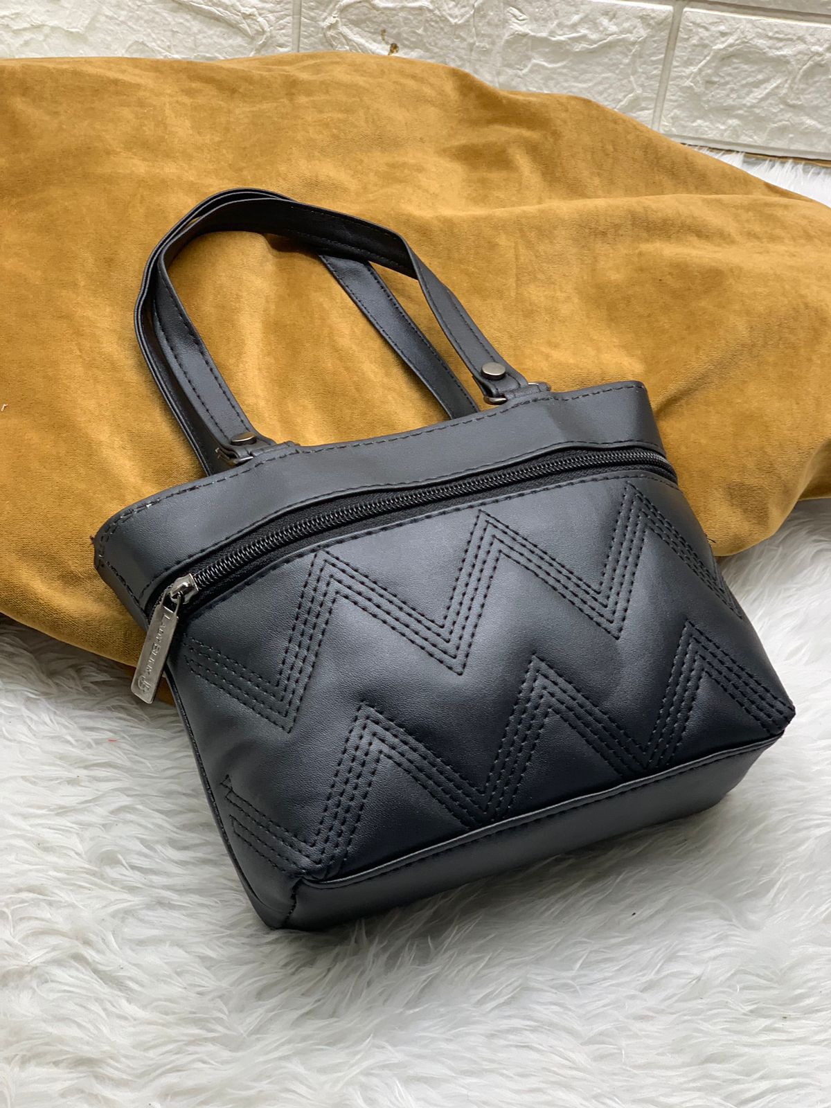 Fancy Design Wrist Handle Bag Set for Women - Pack of 2 Black
