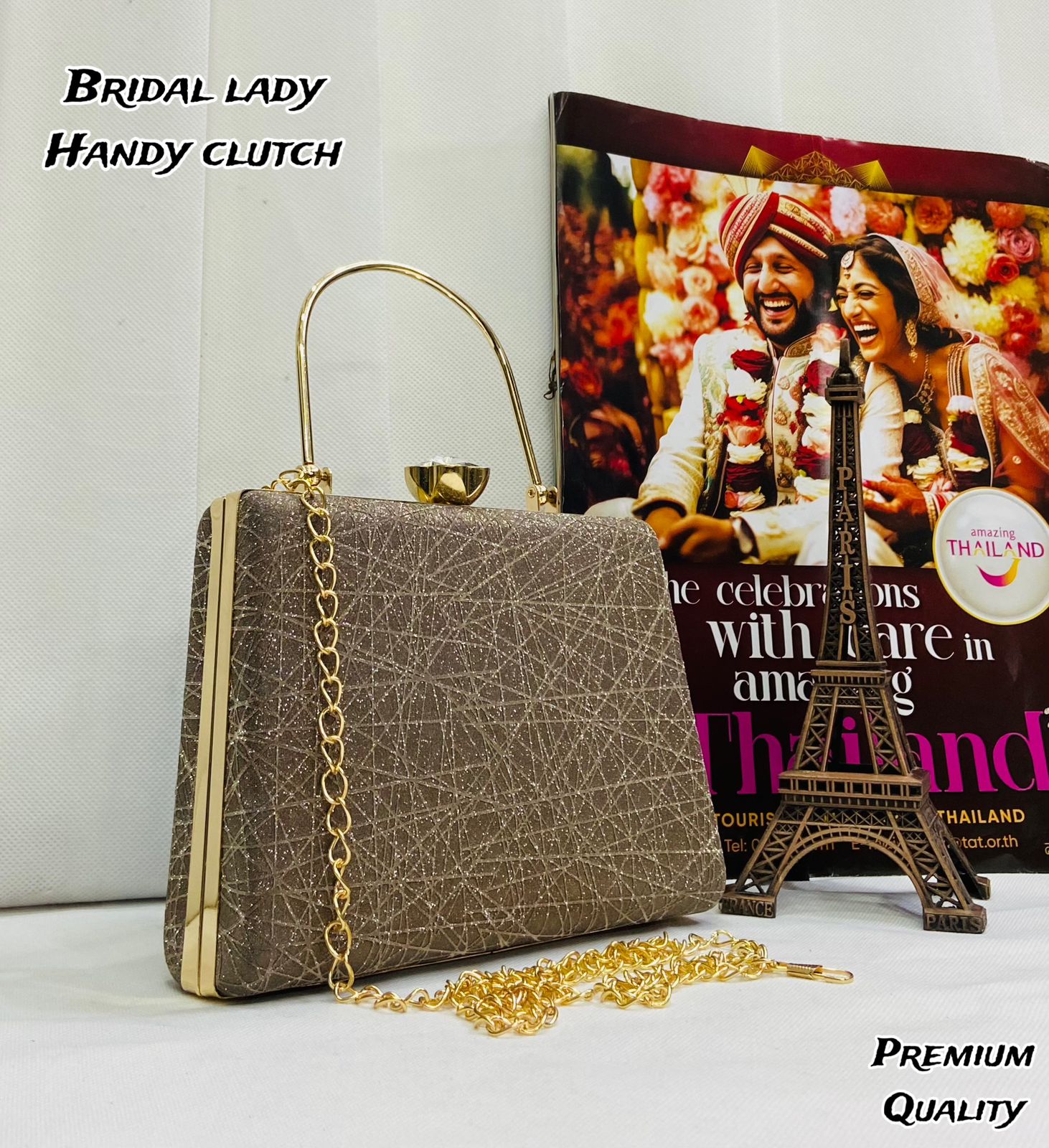 Bridal Hand Clutch with Chain for Women - New Arrival Brown