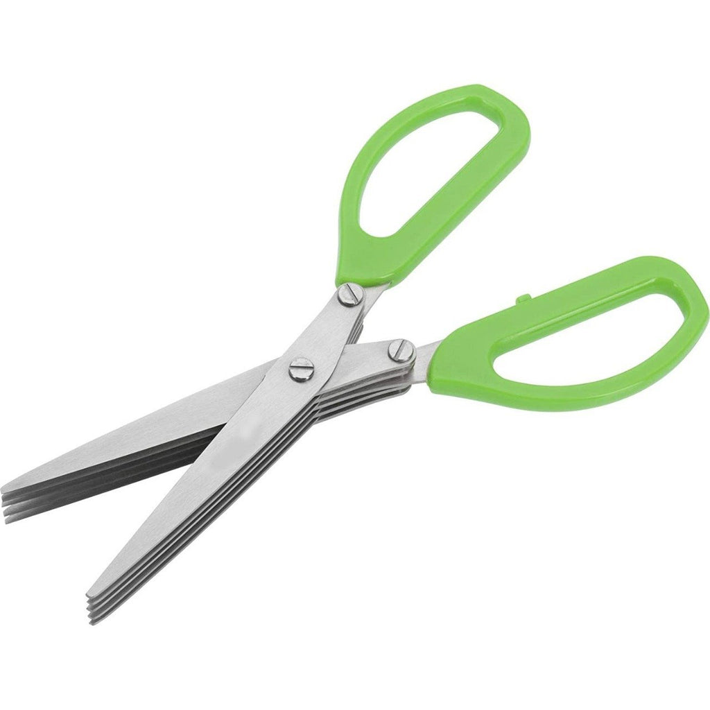 Multifunction stainless steel 5-blade herb scissor for vegetables and herbs.