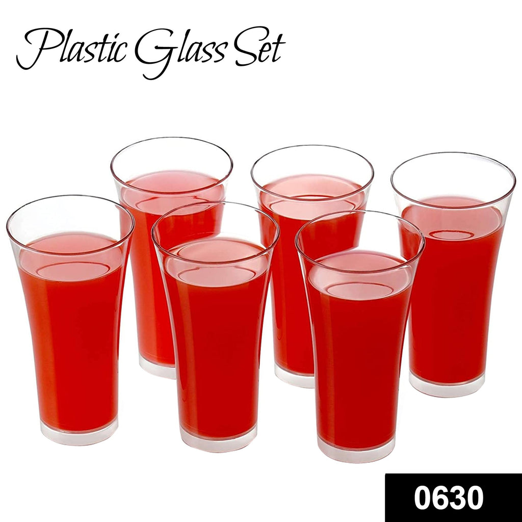 Stylish transparent plastic juice glasses set of 6, 300ml capacity