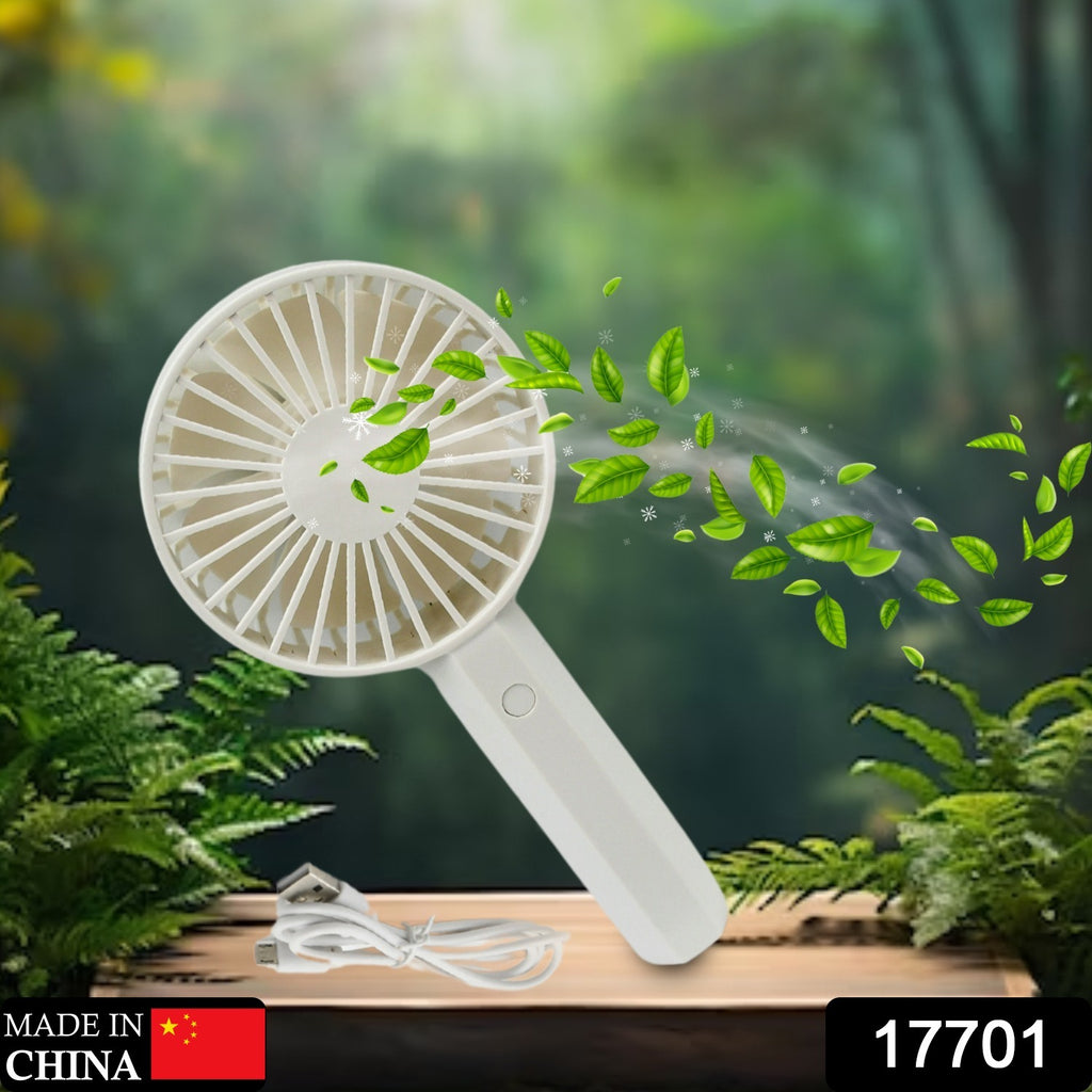 White portable rechargeable mini handheld fan for home, office, travel & outdoor use.