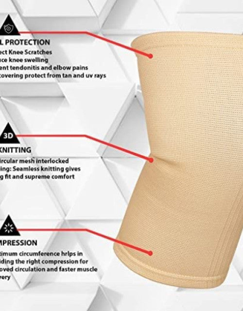 Close-up of the breathable beige elastic fabric weave.