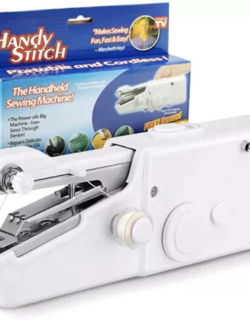 Electric Handy Stitch mini hand sewing machine, stapler style, held for portable use