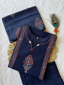 Elegant A-Line Kurti Pant Dupatta Set - Hand Block Print & Mirror Work