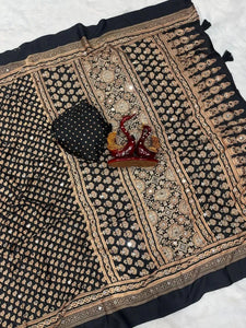 Elegant Ajarakh Print Saree - Real Mirror Work for Festive Wear
