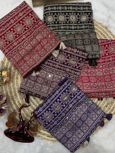 Elegant Ajarakh Print Saree - Real Mirror & Zari Work for Women