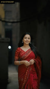 Elegant Ajrakh Chanderi Saree - Hand Kaata Work for Festive Women